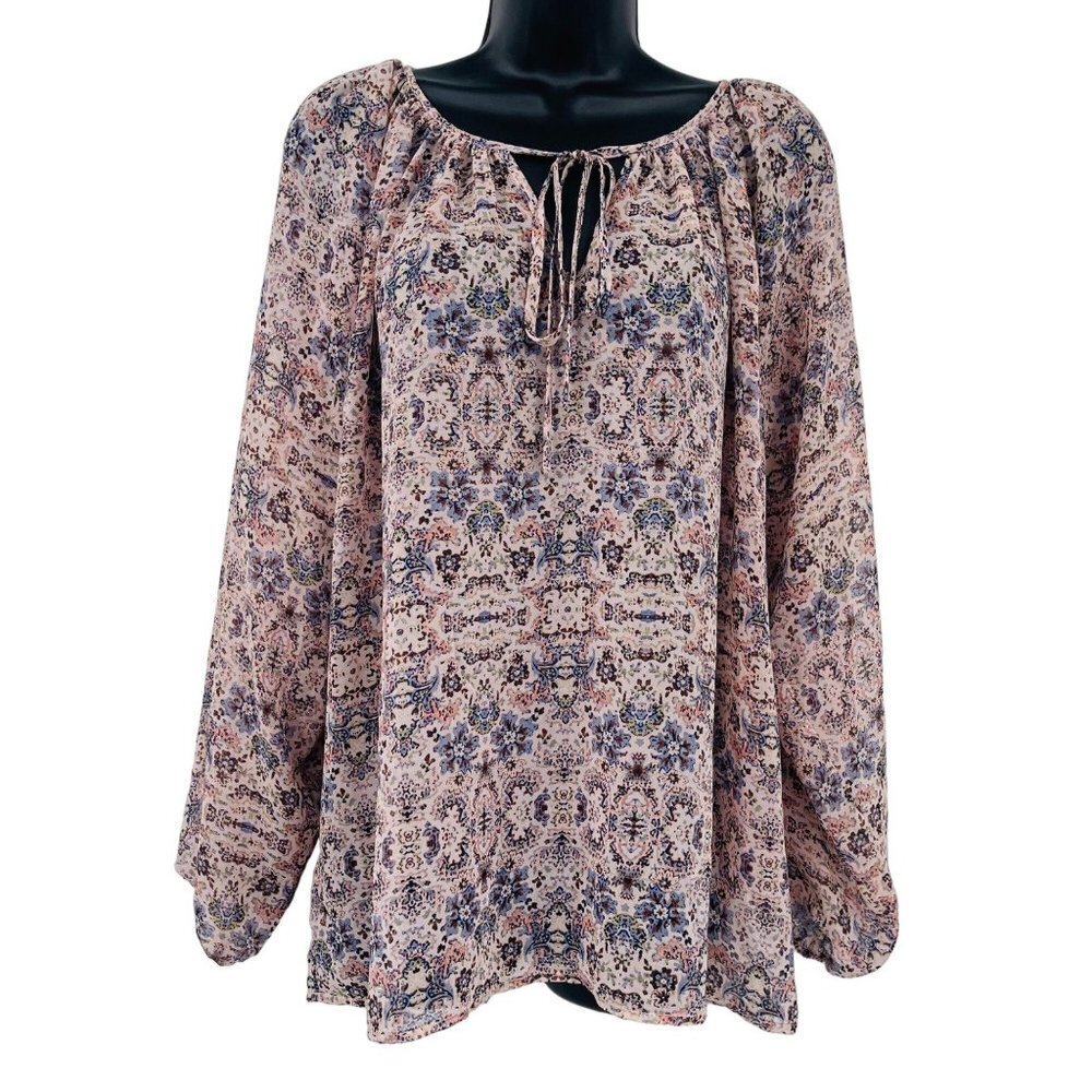 Cabi Women's Sienna Floral Blouse Peasant Size S Boho Sheer Style 5028